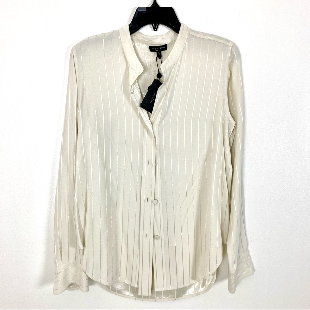 RAG & BONE Ivory Silk Striped Button Down Top, NWT